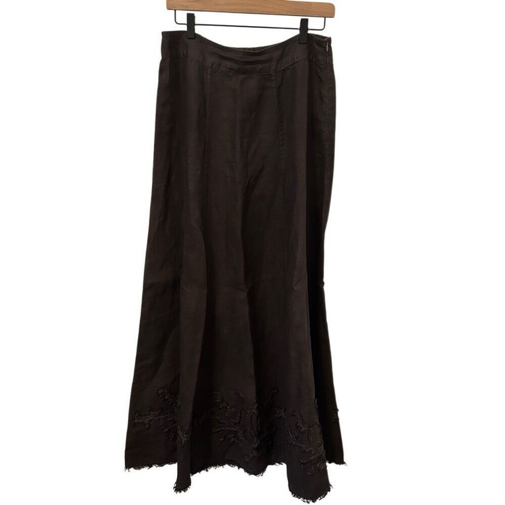 Soft Surroundings 100% Linen Maxi A-Line Skirt Grey brown medium tall boho prair - Picture 1 of 10
